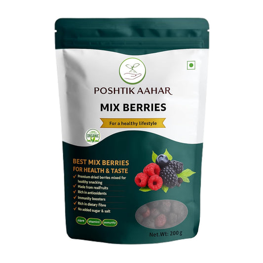 Poshtik Aahar Berries Mix | 8-In-1 Healthly Snacks Contains Cranberry, Black Raisins, Strawberry, Black Currant & More - 200g