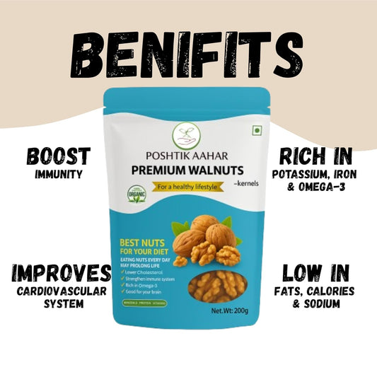 Poshtik Aahar Premium Walnut Kernels | Dry Fruits Walnut Without Shell, Akhrot - 200g