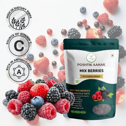 Poshtik Aahar Berries Mix | 8-In-1 Healthly Snacks Contains Cranberry, Black Raisins, Strawberry, Black Currant & More - 200g