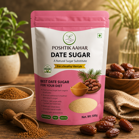 Poshtik Aahar Date Powder, Date Sugar, Healthy Sugar Substitute for White & Brown Sugar 500g