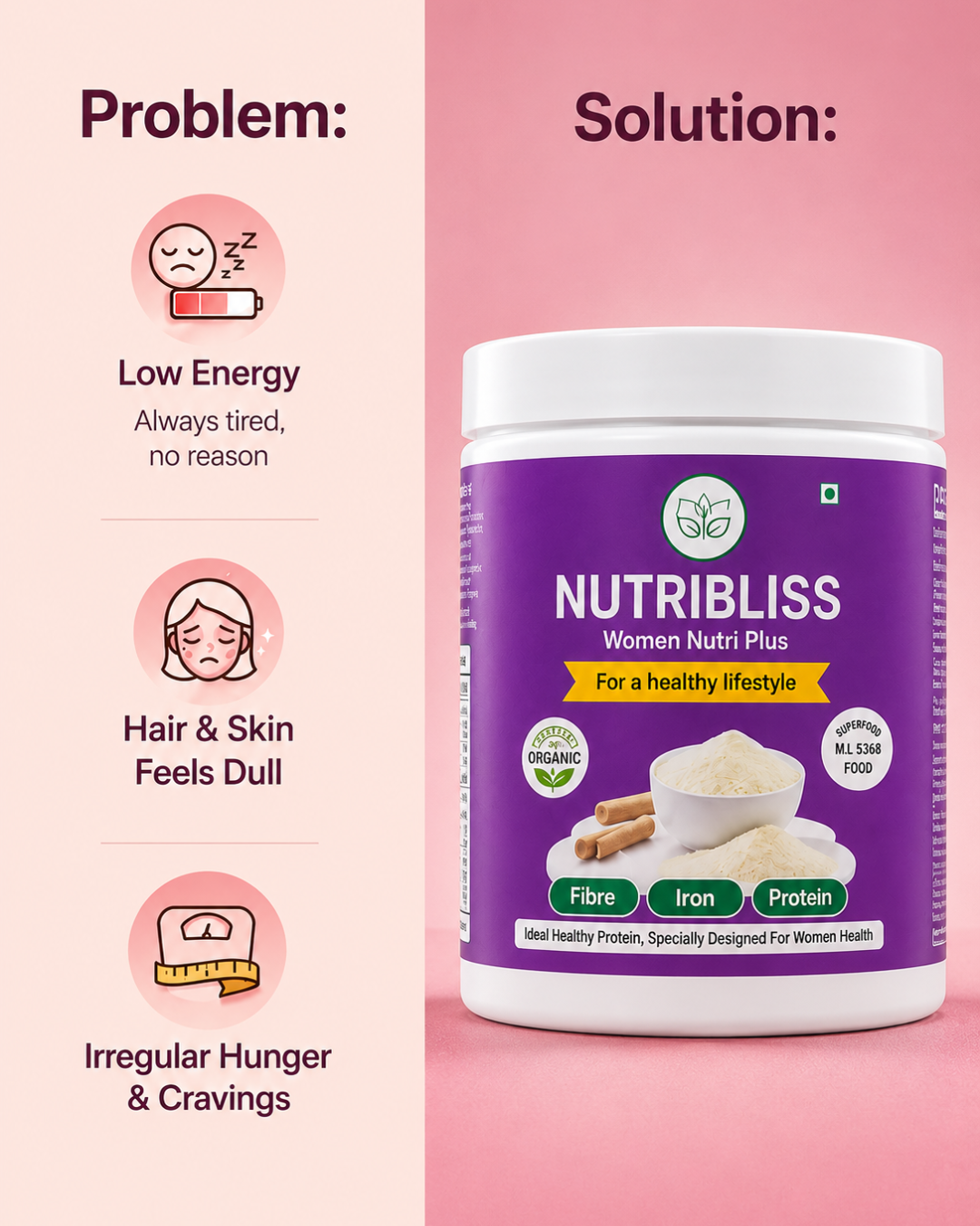 Nutribliss Women Nutri Plus | Organic Nuts & Seeds Nutrition Mix  200g | Women Wellness Drink