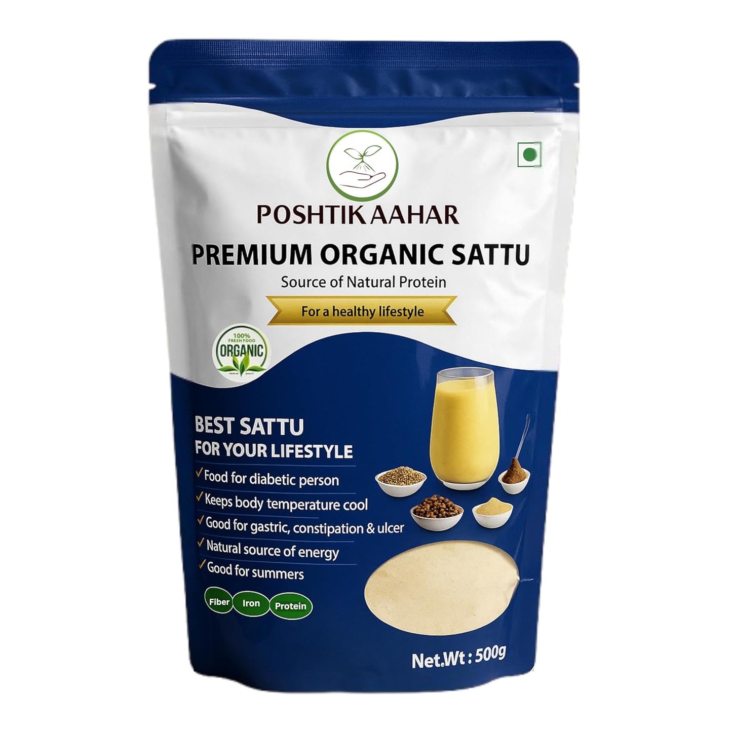Poshtik Aahar Sattu 500g  - Roasted Gram Flour (Sattu Atta) Indian Chana Powder