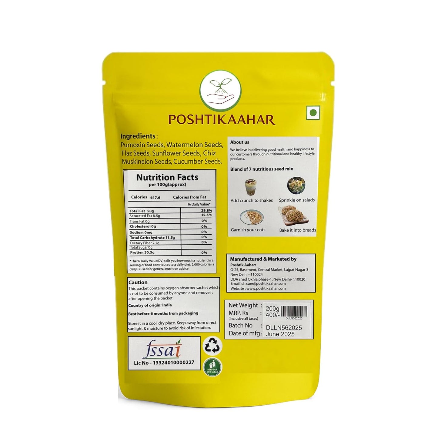 Poshtik Aahar Seed Mix Tasty And Healthy Rosted Snack 200g
