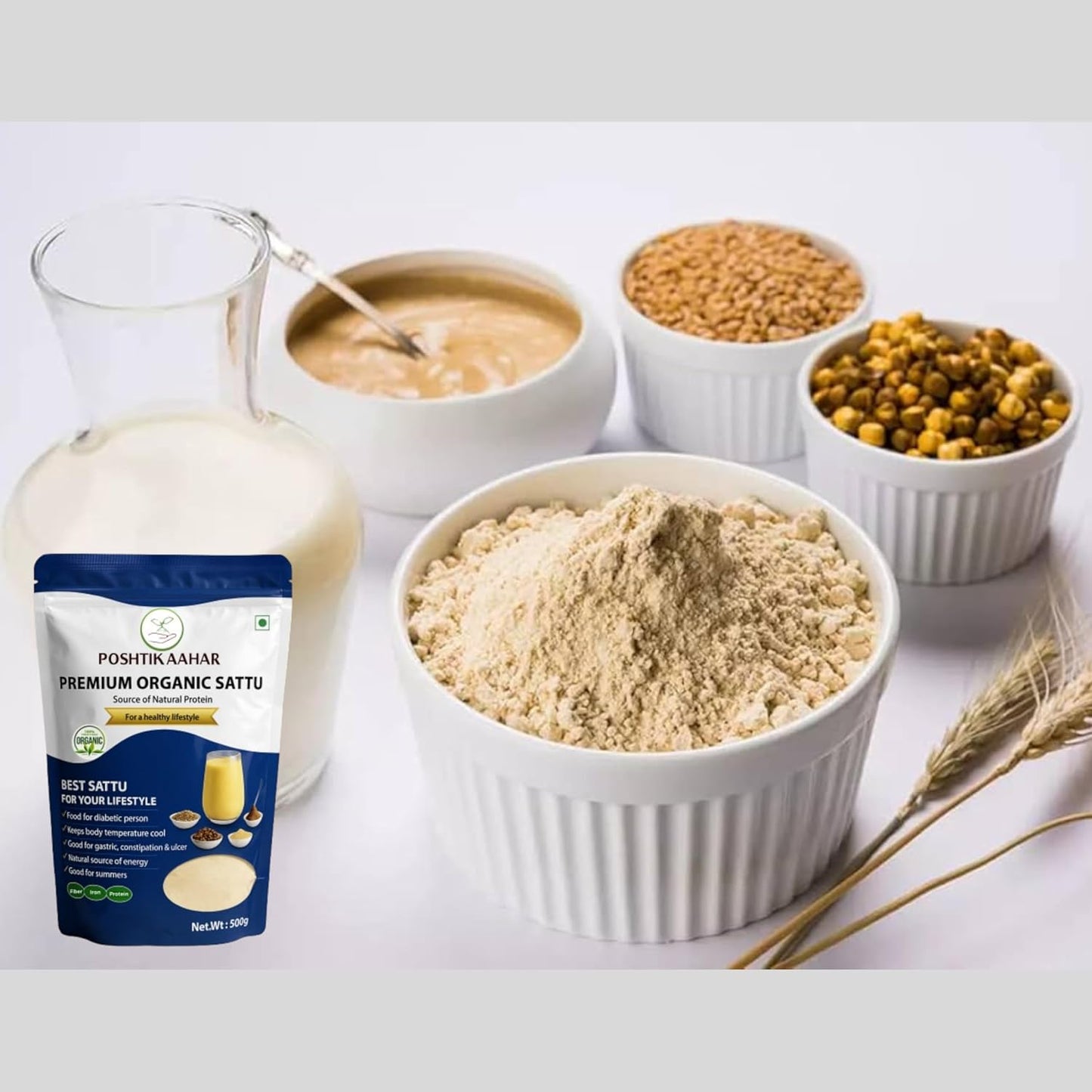 Poshtik Aahar Sattu 500g  - Roasted Gram Flour (Sattu Atta) Indian Chana Powder