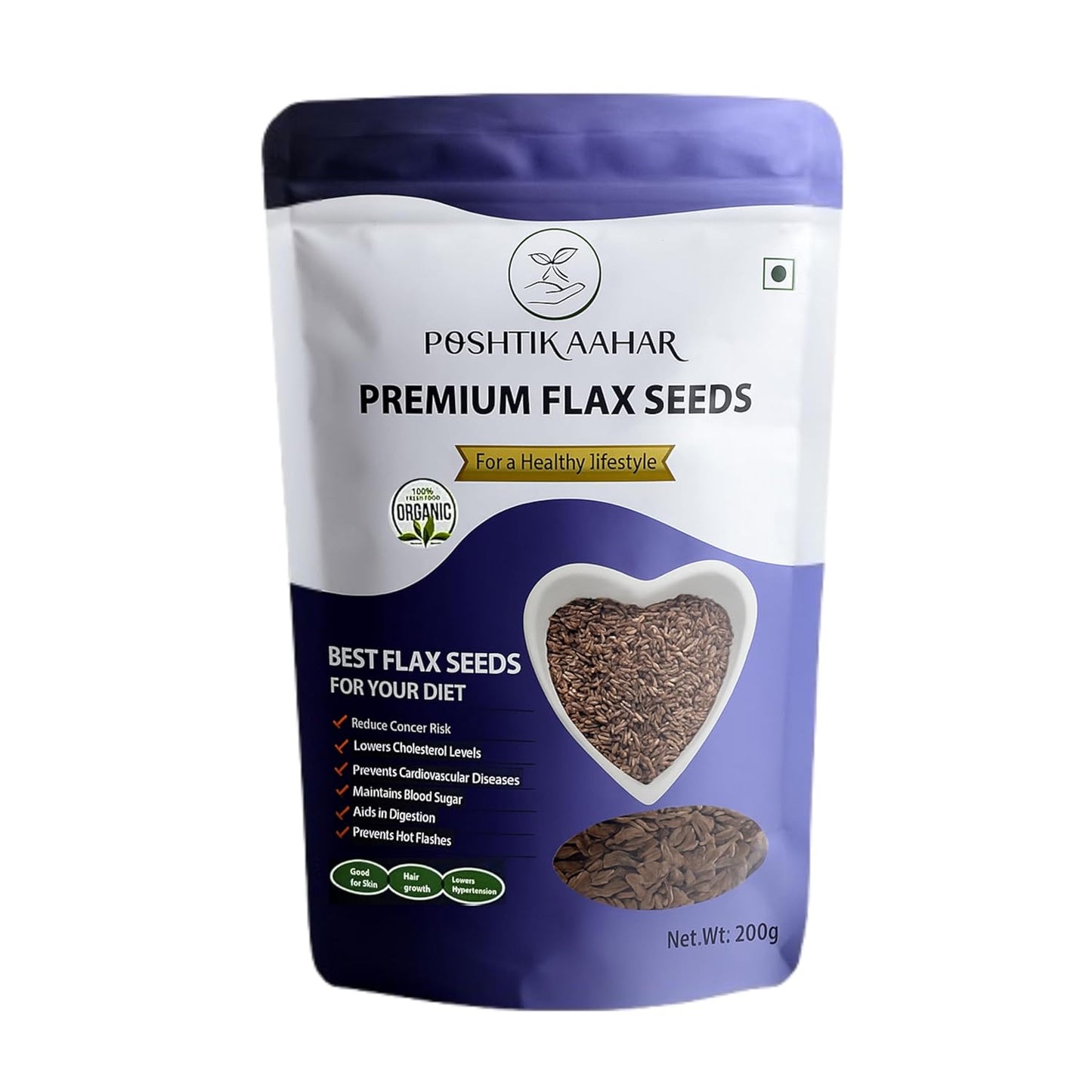 Poshtik Aahar Flax Seeds 200g - Alsi Seeds  | Raw Seeds for Eating