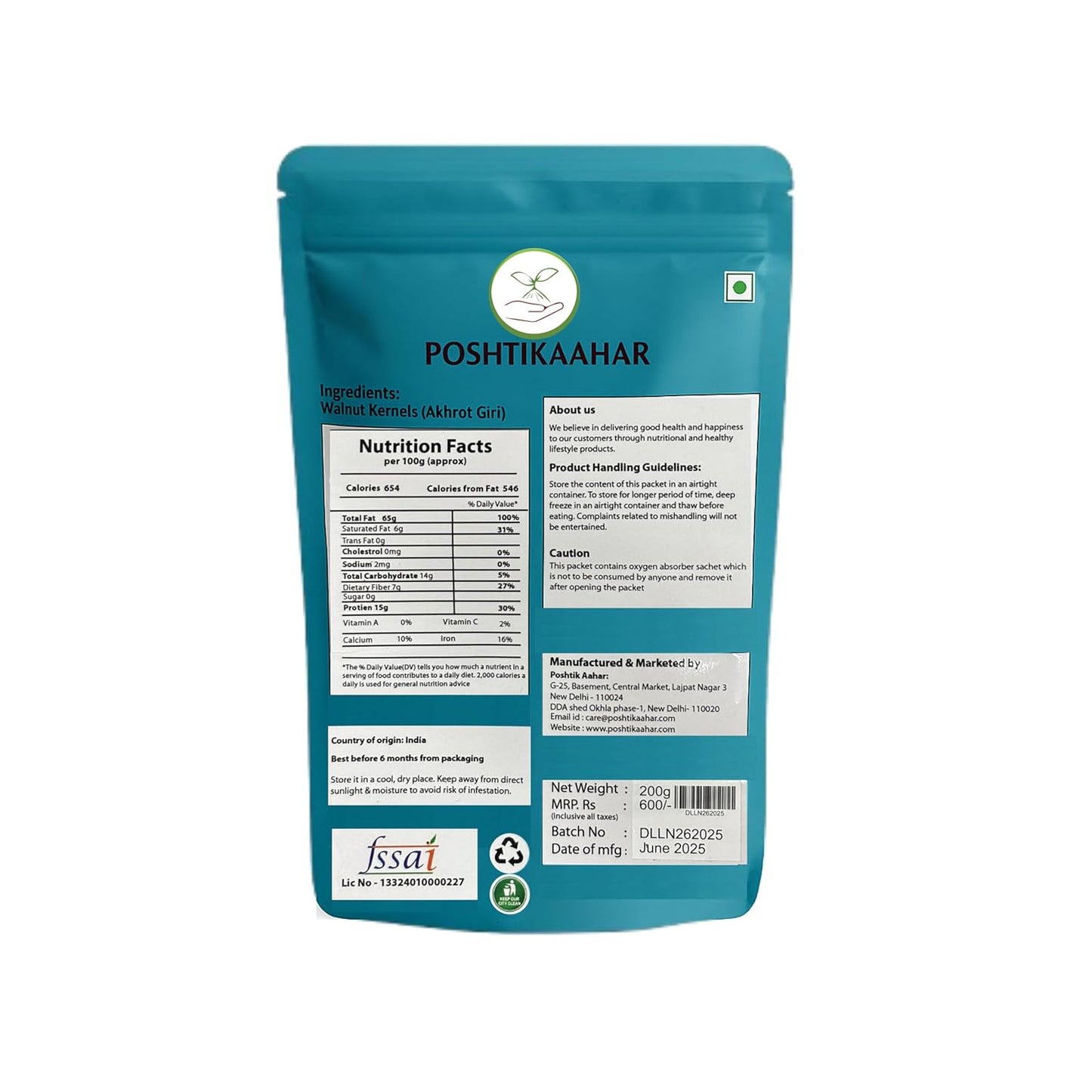 Poshtik Aahar Premium Walnut Kernels | Dry Fruits Walnut Without Shell, Akhrot -  200g