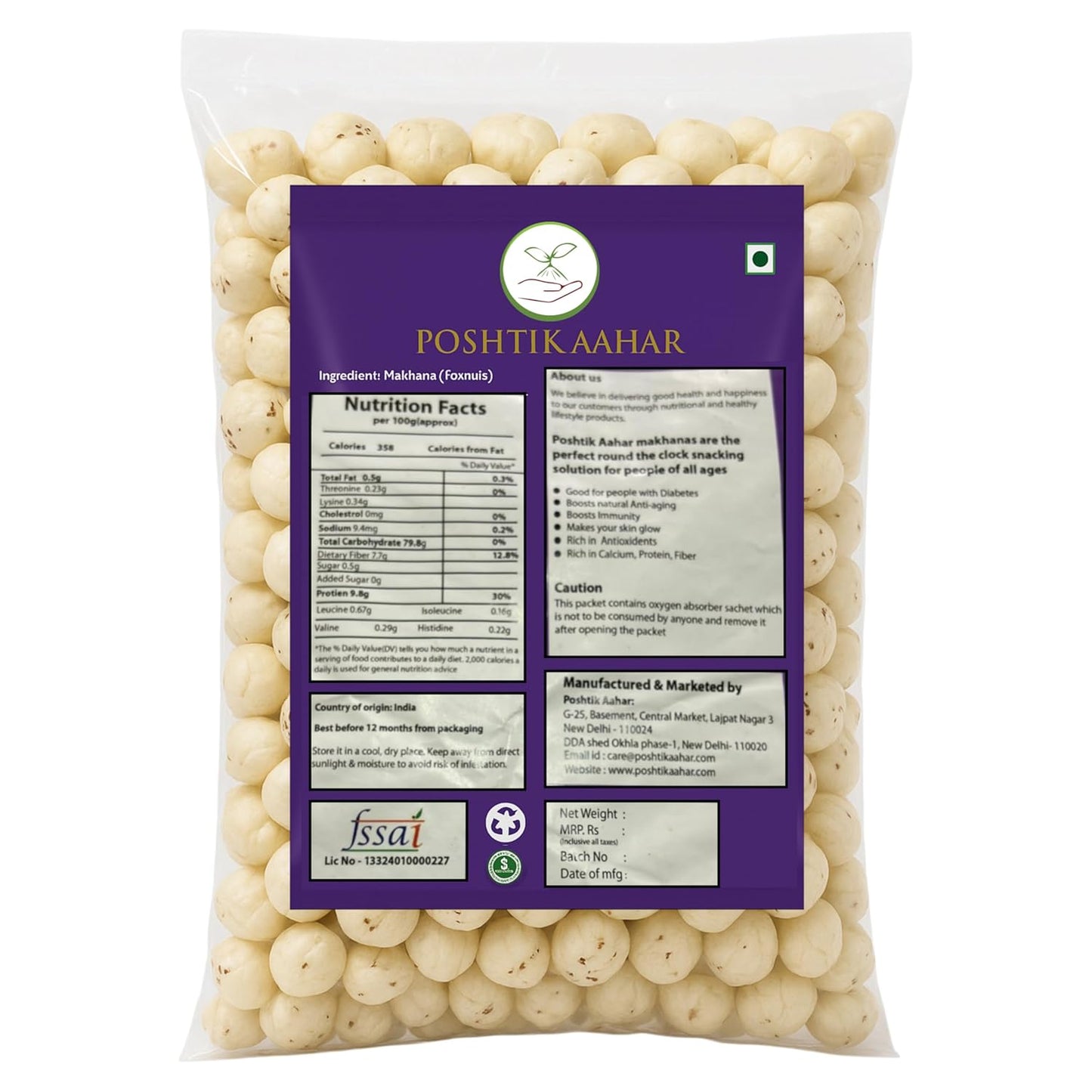 Poshtik Aahar High Protein Makhana (Foxnut) | Phool Makhana 500 Gram