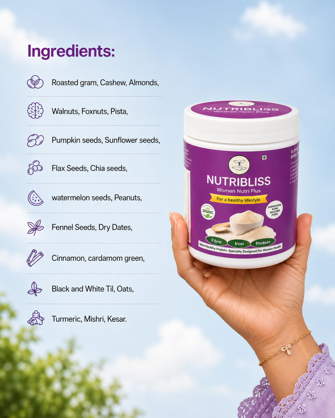 Nutribliss Women Nutri Plus | Organic Nuts & Seeds Nutrition Mix  200g | Women Wellness Drink