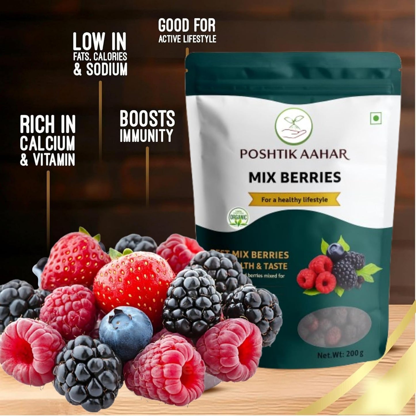 Poshtik Aahar Berries Mix | 8-In-1 Healthly Snacks Contains Cranberry, Black Raisins, Strawberry, Black Currant & More  - 200g