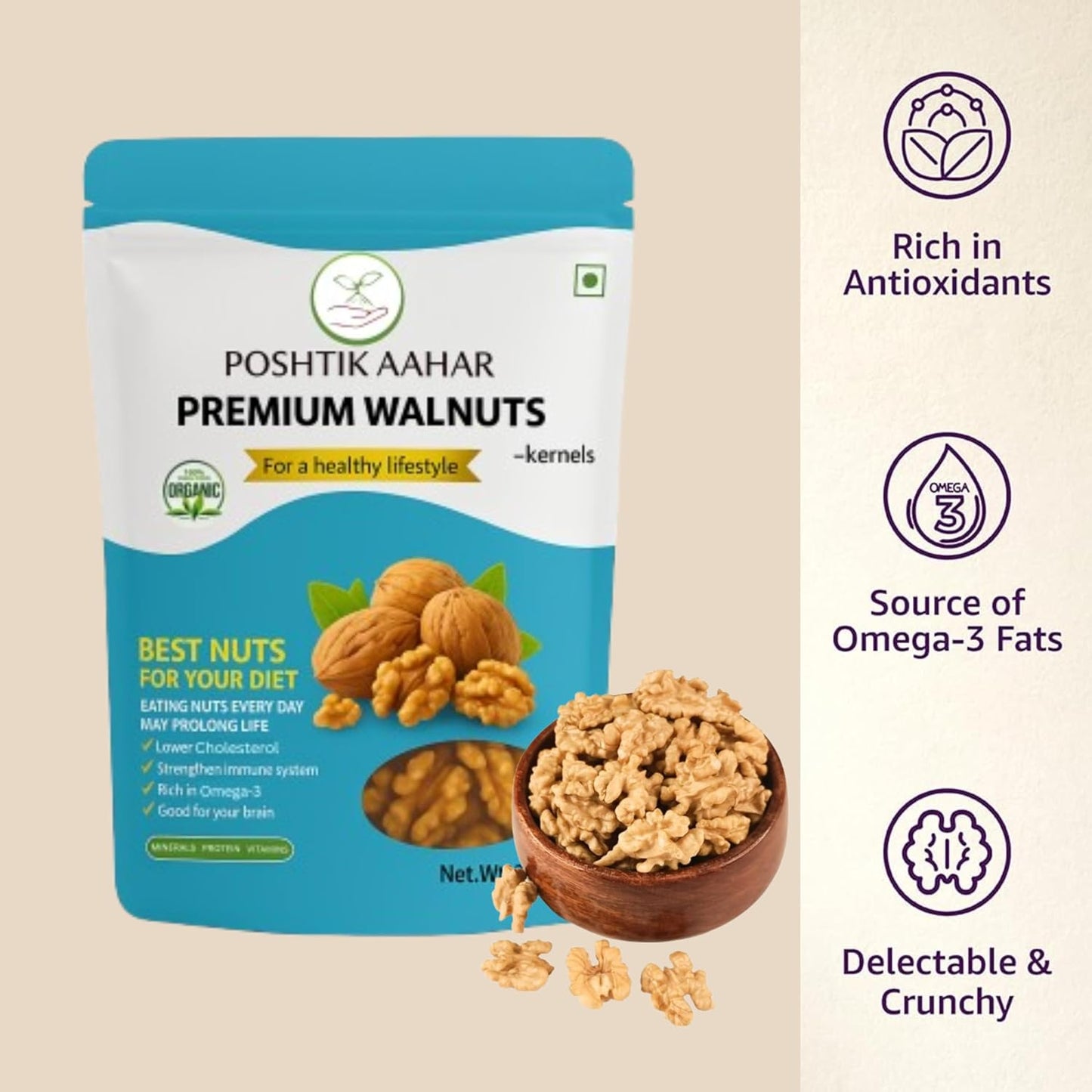 Poshtik Aahar Premium Walnut Kernels | Dry Fruits Walnut Without Shell, Akhrot -  200g