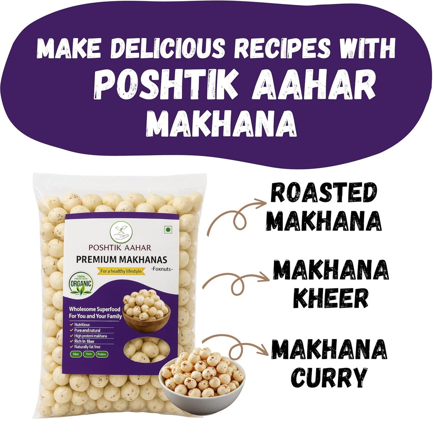 Poshtik Aahar High Protein Makhana (Foxnut) | Phool Makhana 500 Gram