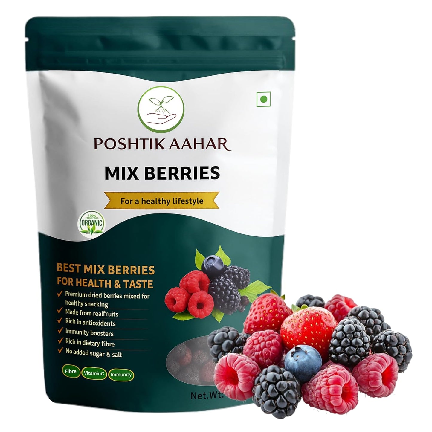 Poshtik Aahar Berries Mix | 8-In-1 Healthly Snacks Contains Cranberry, Black Raisins, Strawberry, Black Currant & More  - 200g