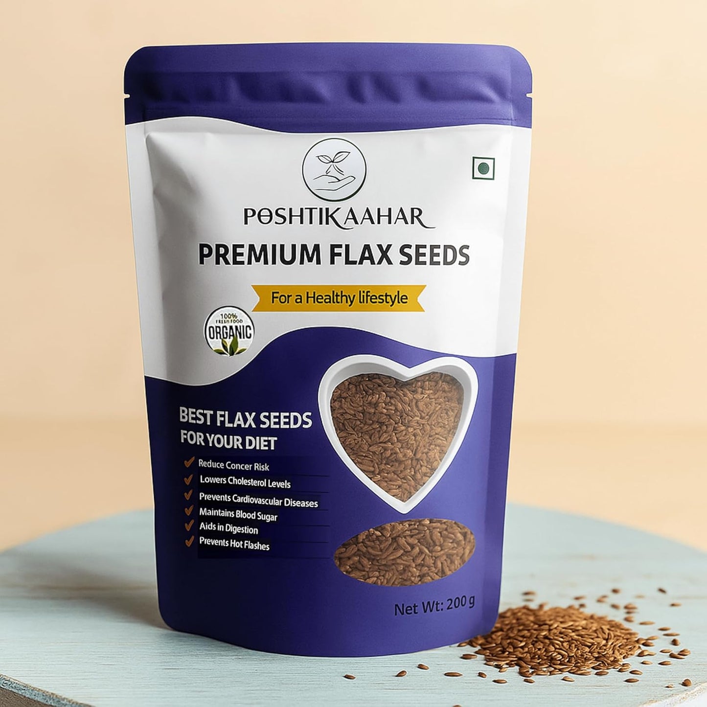 Poshtik Aahar Flax Seeds 200g - Alsi Seeds  | Raw Seeds for Eating