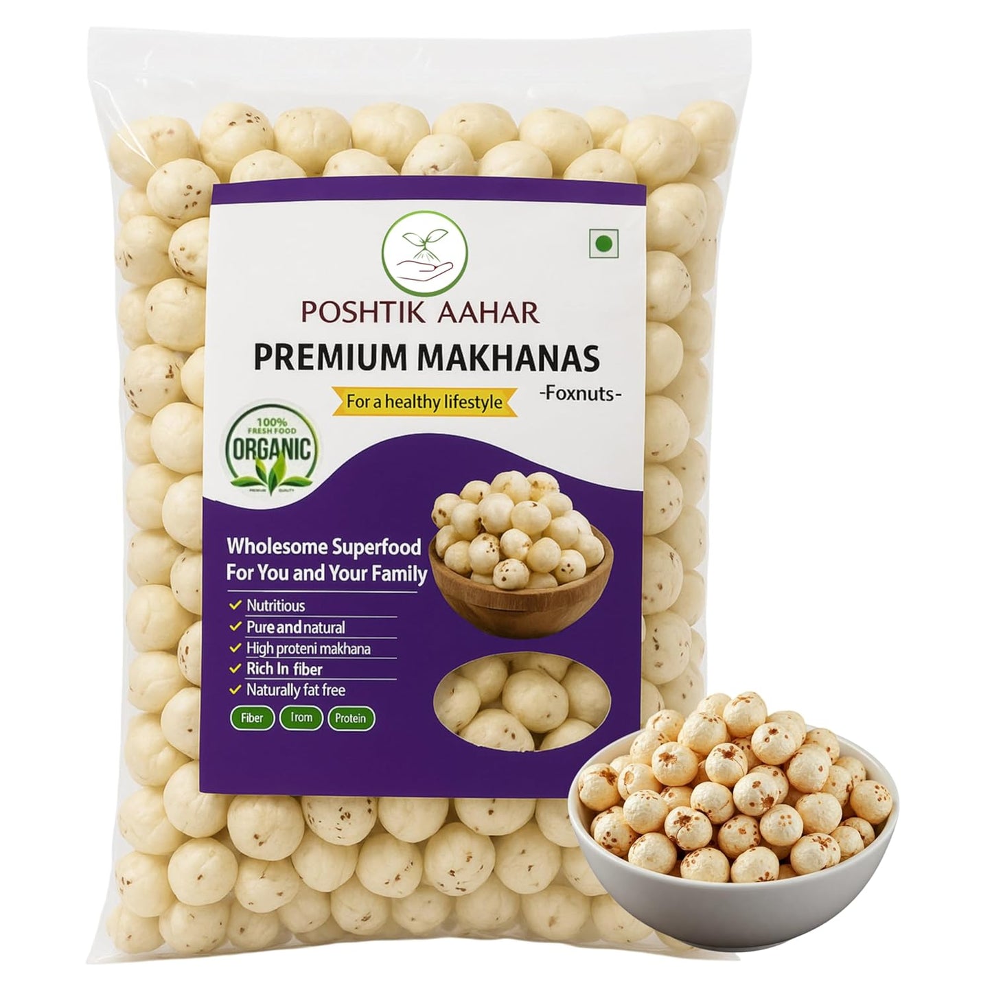 Poshtik Aahar High Protein Makhana (Foxnut) | Phool Makhana 500 Gram