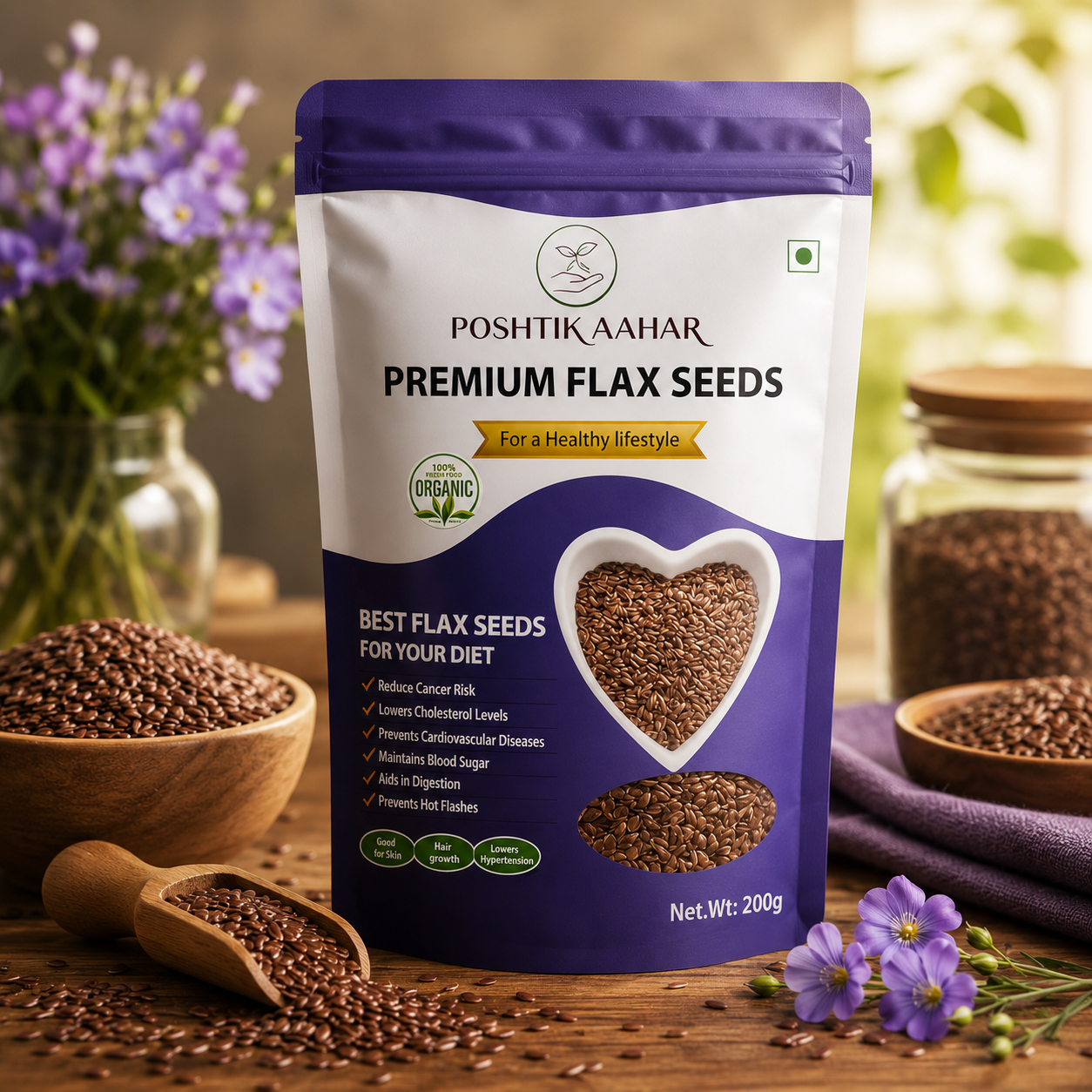 Poshtik Aahar Flax Seeds 200g - Alsi Seeds  | Raw Seeds for Eating
