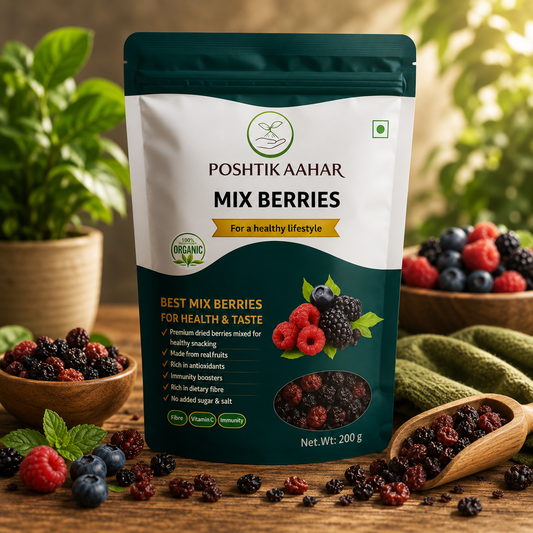 Poshtik Aahar Berries Mix | 8-In-1 Healthly Snacks Contains Cranberry, Black Raisins, Strawberry, Black Currant & More  - 200g