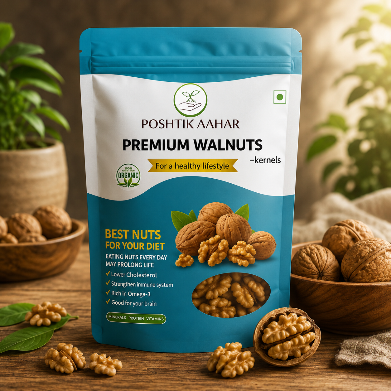Poshtik Aahar Premium Walnut Kernels | Dry Fruits Walnut Without Shell, Akhrot -  200g